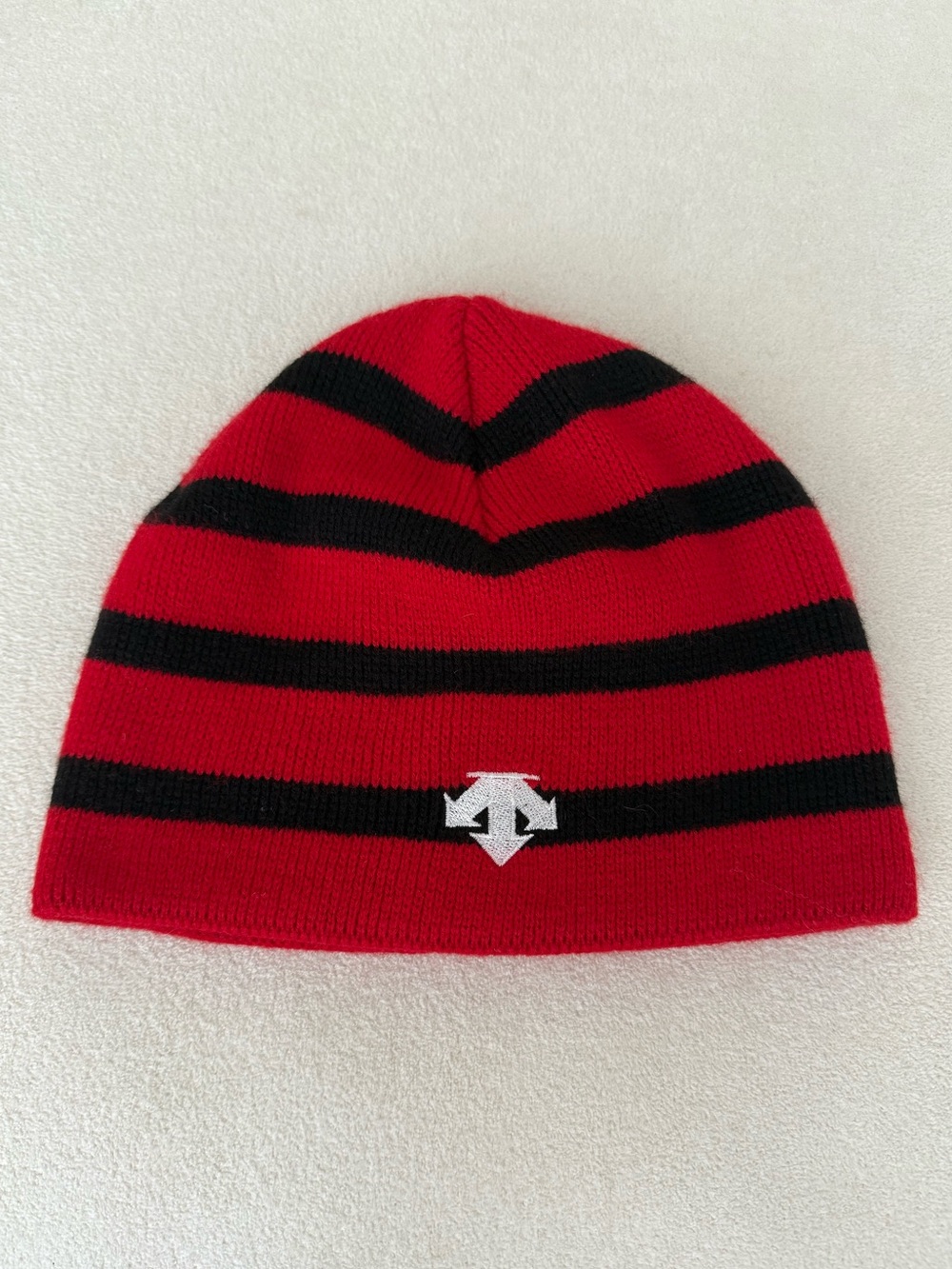 Descente Red and Black Striped Beanie